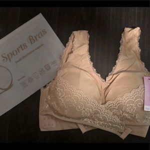 Criss cross lace soft cup bra-nude